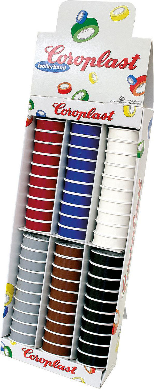 Présentoir de rubans isolants électriques 15 mm × 10 m (60 rouleaux)