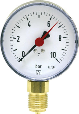 Manomètre à tube de Bourdon AFRISO, boîtier en tôle d'acier, Ø 80 mm, radial, DN 15 (1/2")