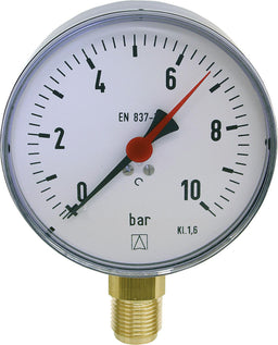 Manomètre à tube de Bourdon AFRISO, boîtier en tôle d'acier, Ø 100 mm, radial, DN 15 (1/2")