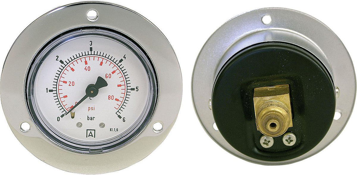 Manomètre AFRISO à encastrer, boîtier en tôle d'acier, Ø 50 mm, DN 8 (1/4"), 0-4 bar
