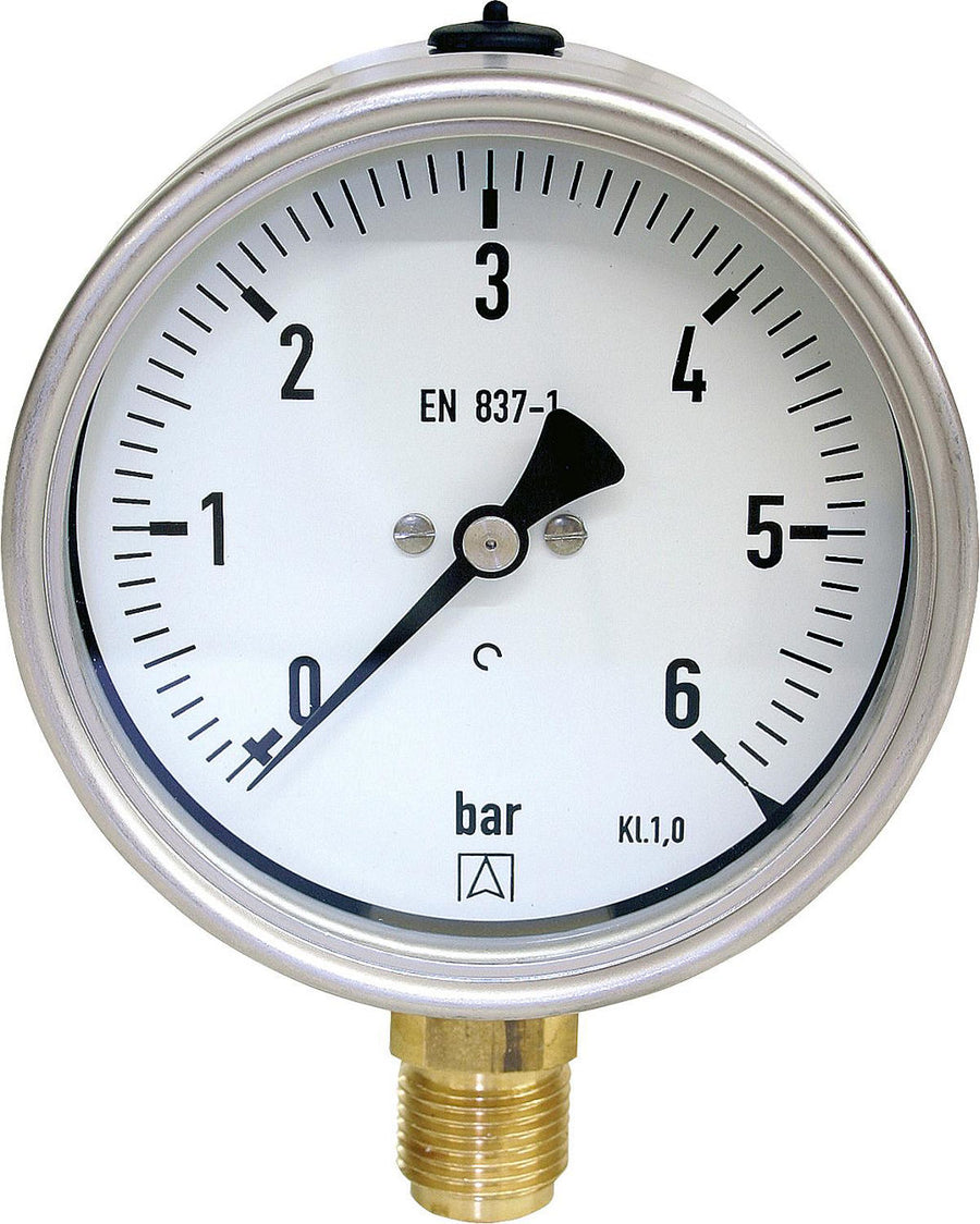 Manomètre AFRISO en acier inoxydable, bague à baïonnette, Ø 100 mm, radial, DN 15 (1/2")