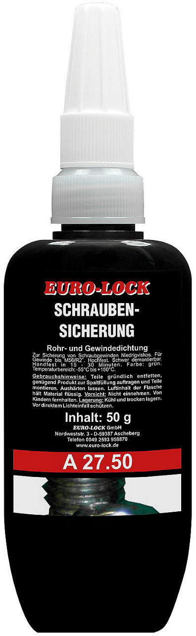 Agent de blocage des vis, haute résistance, EURO-LOCK A 27.50 flacon doseur 50g