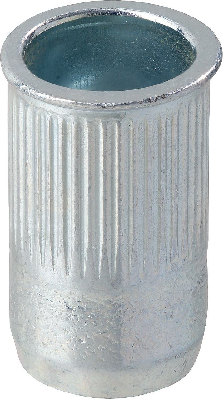 Écrous à sertir borgnes acier moleté, petite tête