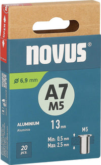 Écrou à sertir borgne Novus A7M5, aluminium