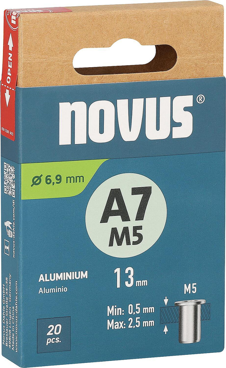 Écrou à sertir borgne Novus A7M5, aluminium