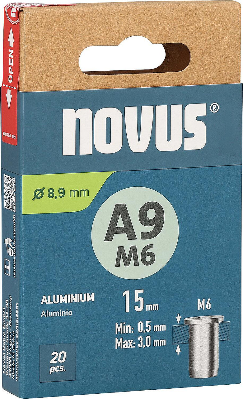 Écrou à sertir borgne Novus A9M6, aluminium