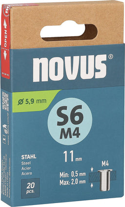 Écrou à sertir borgne Novus S6M4, acier