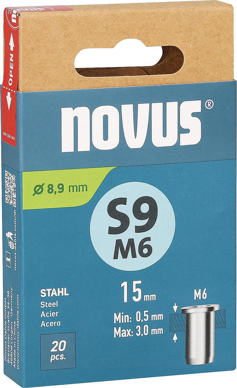 Écrou à sertir borgne Novus S9M6, acier