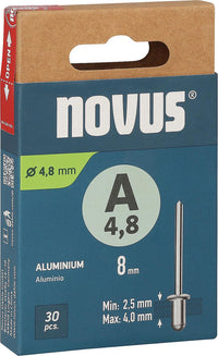 Rivets borgnes Novus A 4,8 × 8, aluminium