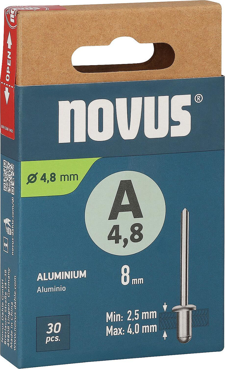 Rivets borgnes Novus A 4,8 × 8, aluminium