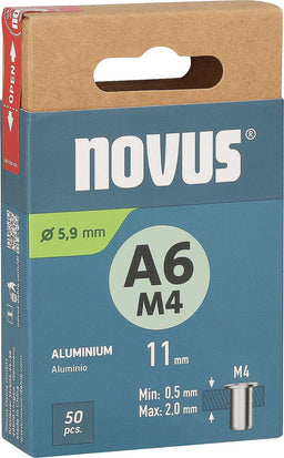 Écrou à sertir borgne Novus A6M4, aluminium