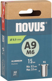 Écrou à sertir borgne Novus A9M6, aluminium
