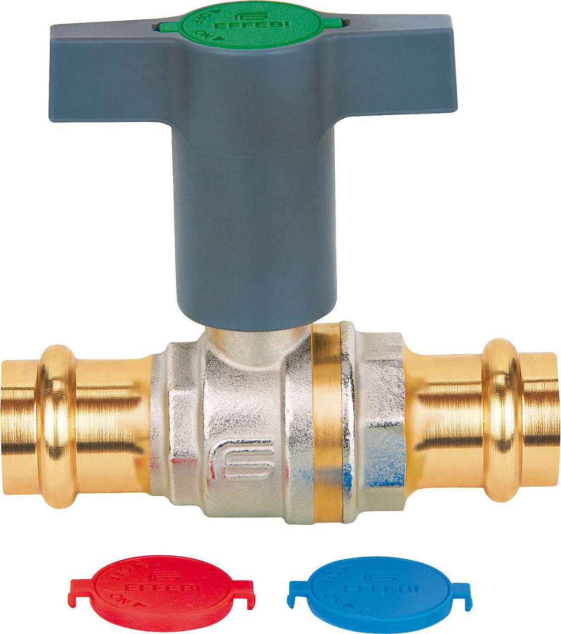 Robinet à boisseau sphérique eau potable EFFEBI laiton à sertir × à sertir, poignée en T plastique