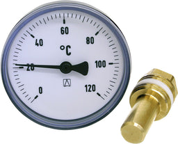 Thermomètre bimétallique AFRISO BiTh 63, boîtier noir, axial, Ø 63 mm, DN 15 (1/2")