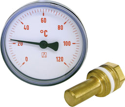 Thermomètre bimétallique à aiguille AFRISO, boîtier plastique rouge, Ø 63 mm, 0-120 °C