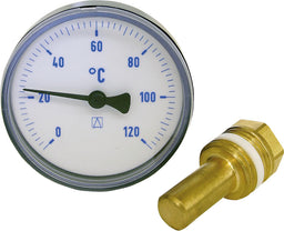 Thermomètre bimétallique à aiguille AFRISO, boîtier plastique bleu, Ø 63 mm, 0-120 °C