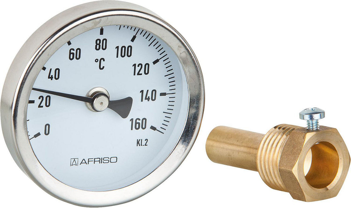 Thermomètre bimétallique solaire AFRISO BiTh 63, axial, Ø 63 mm, DN 15 (1/2")