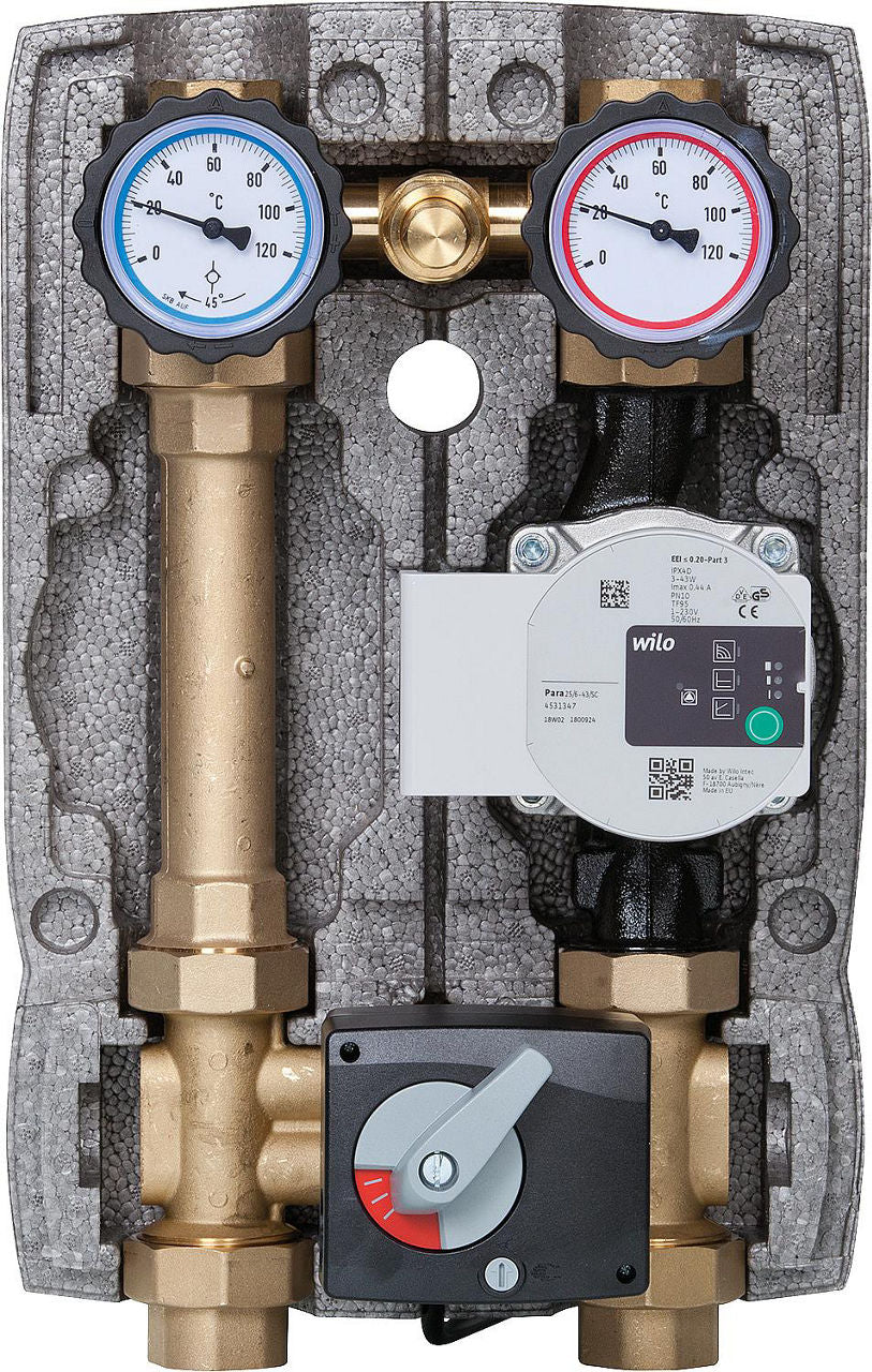 Kit modules hydrauliques Easyflow DN25 R1" avec soupape différentielle et isolation EPP type 6 avec mélangeur 4 voies