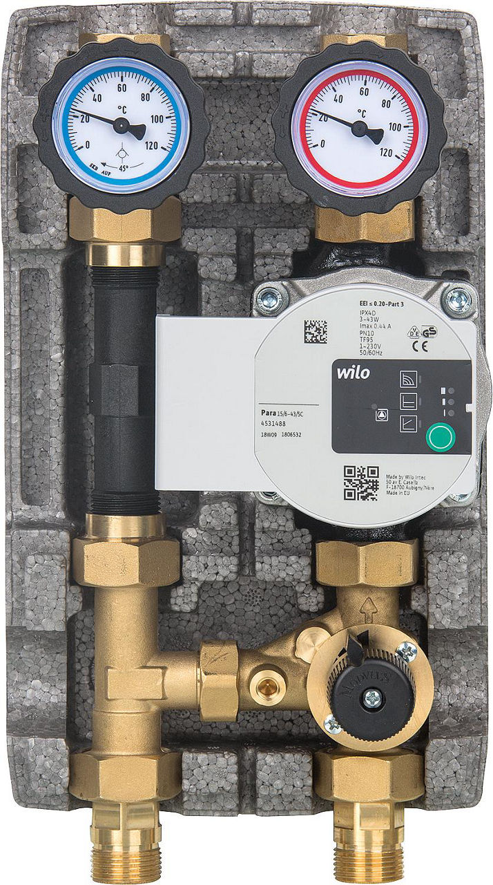 Module hydraulique Easyflow DN20 avec mélangeur 3 voies, raccord compteur d energie