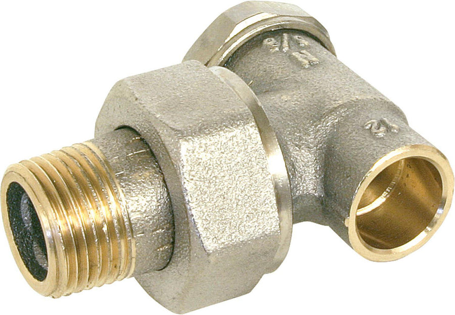 Raccord de retour équerre DN 15 (1/2") × 15 mm à souder, laiton nickelé