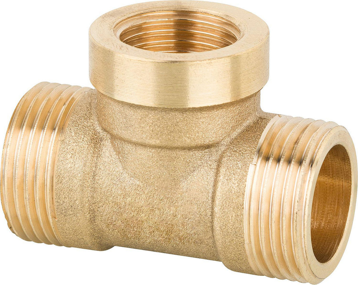 Té laiton DN20 (3/4") M x DN15 (1/2") fem. x DN20 (3/4") M joint plat PN10