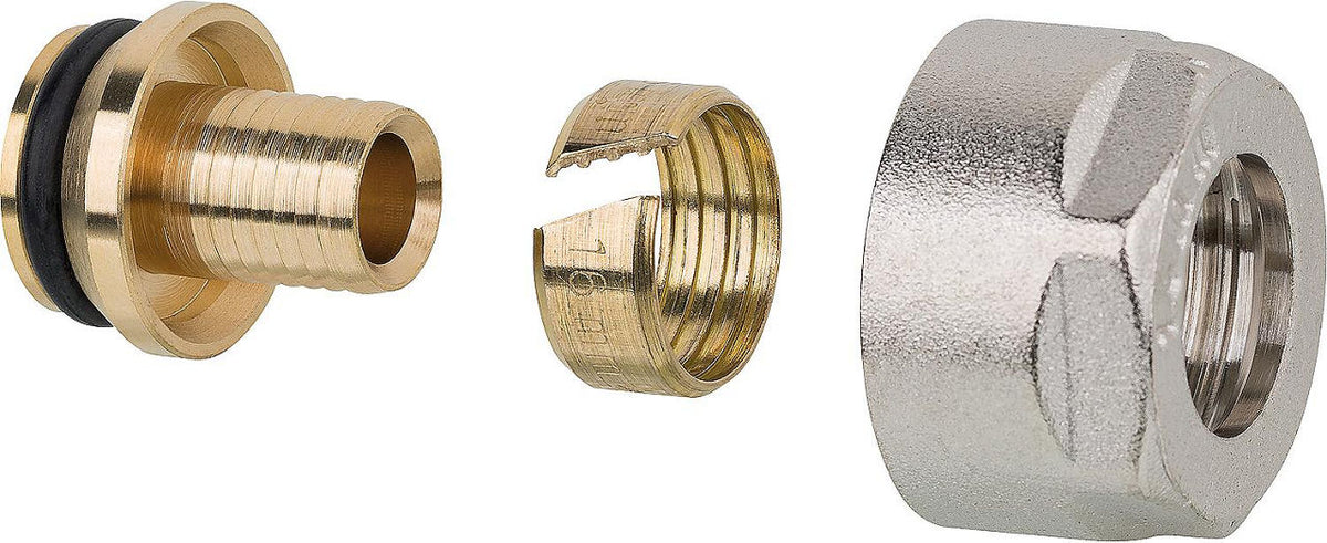 Raccord à compression à écrou-chapeau nickelé pour tube PE, eurocône 3/4"