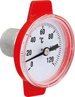 Thermomètre rouge pour vanne de pompe isolée en T (type G et F), échelle 0–120 °C