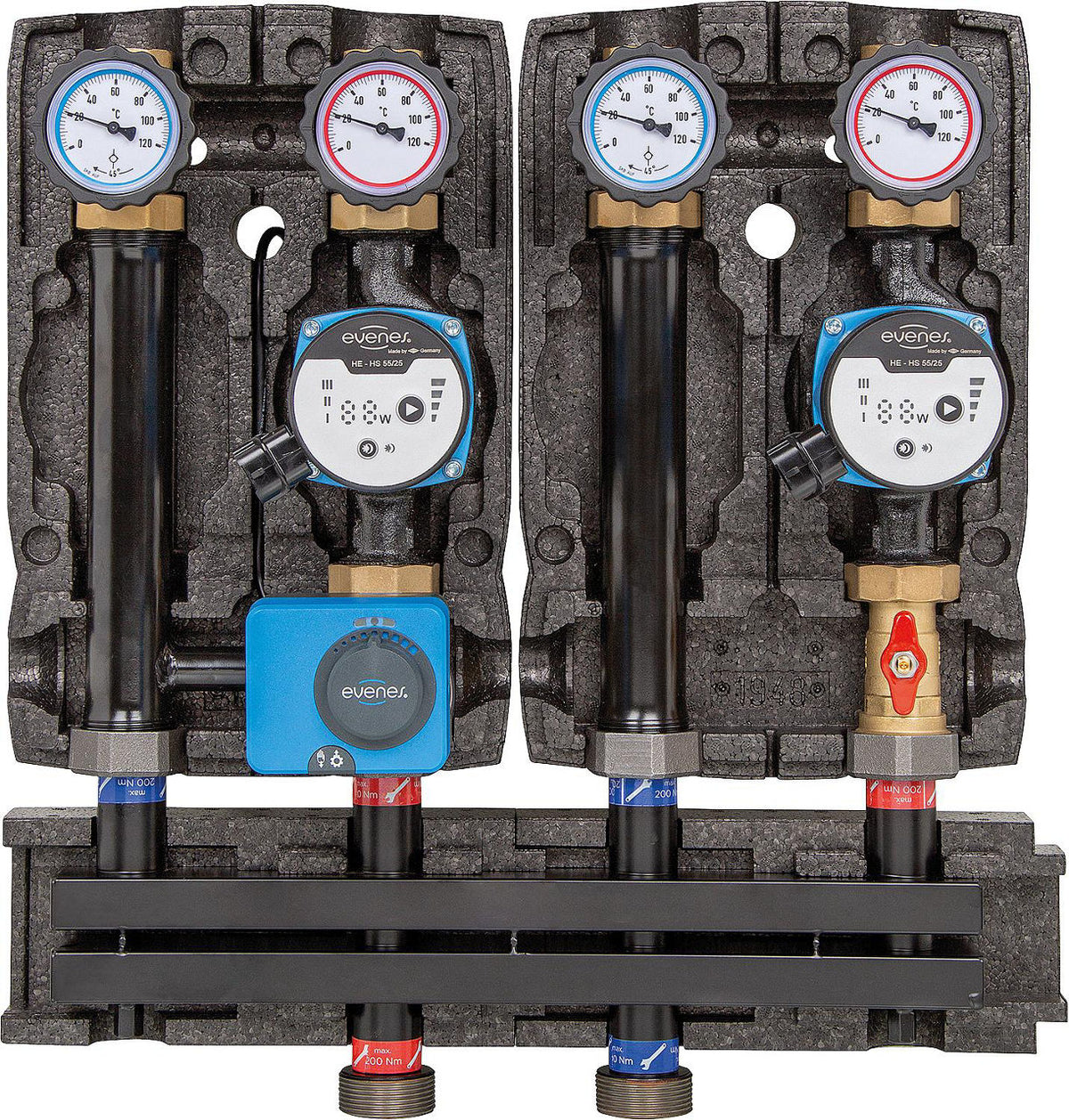 Groupe collecteur modulaire Evenes 1x circuit direct, 1x circuit mélangé DN25 (1")