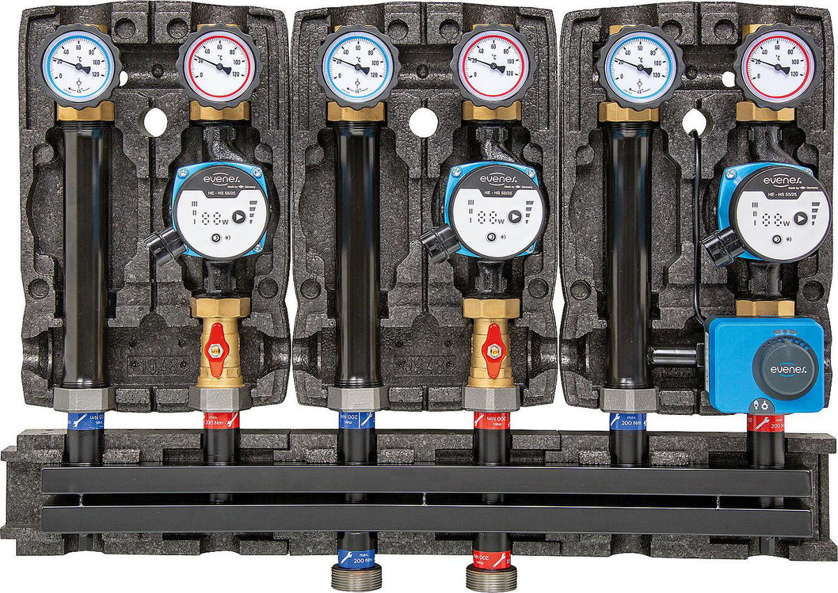 Groupe collecteur modulaire Evenes 2x circuit direct, 1x circuit mélangé DN25 (1")