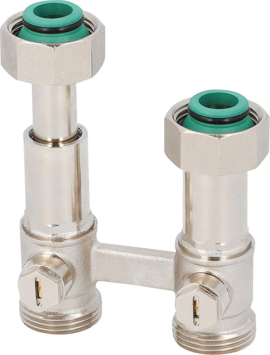 Bloc de robinet bitube à télescope de compensation, droit, raccord radiateur DN 20 (3/4") eurocône