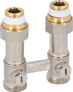 Bloc de robinet bitube à télescope de compensation, droit, raccord radiateur DN 15 (1/2")