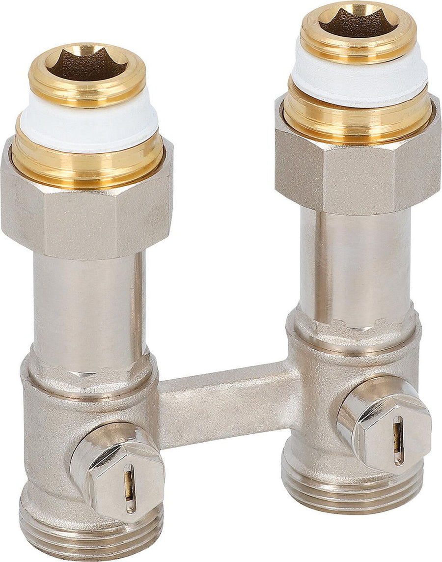 Bloc de robinet bitube à télescope de compensation, droit, raccord radiateur DN 15 (1/2")