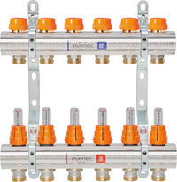 Collecteur de plancher chauffant Evenes type M-6 Dynamic en laiton DN 25 (1") avec débitmètres