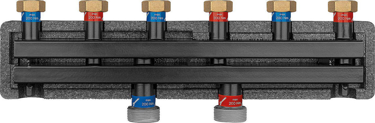 Collecteur-répartiteur de chauffage Evenes type VT 2 à écrou tournant DN 20 (3/4") – 50 kW, 2 m³/h