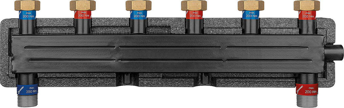 Collecteur-répartiteur combiné Evenes type VTW 2 à écrou tournant DN 20 (3/4") – 50 kW, 2 m³/h
