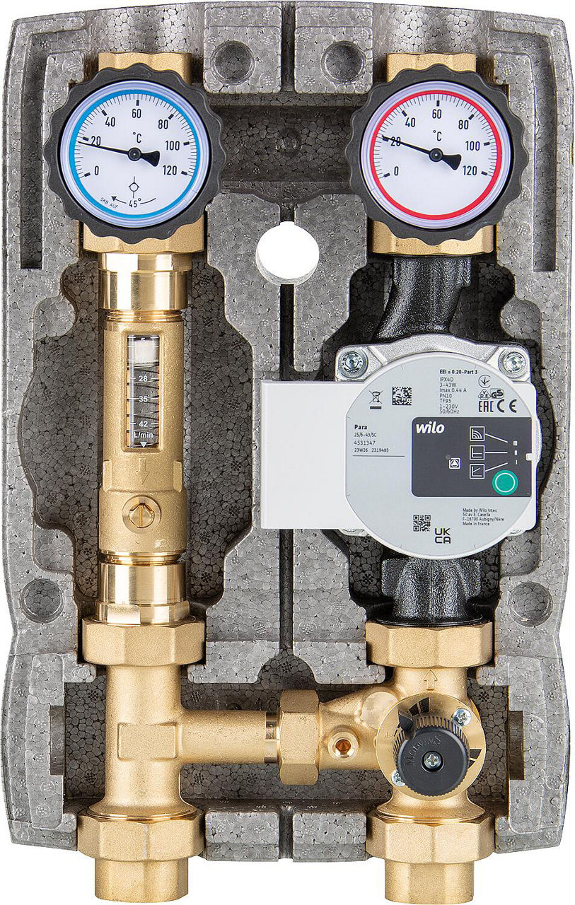 Module hydraulique Easyflow DN25 (1"), mélangeur 3 voies avec débitmètre, Wilo Para 25/6 SC