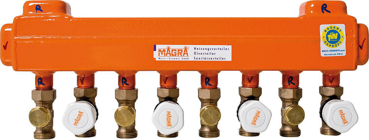 Collecteur de chauffage MAGRA 60/60 double chambre avec vannes Magra prémontées