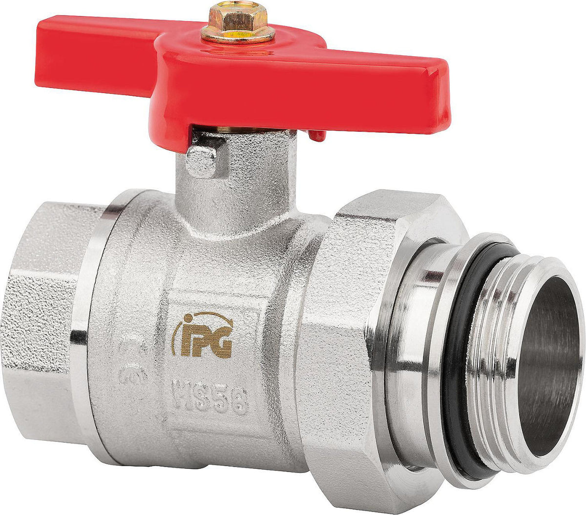Robinet à boisseau sphérique avec raccord union autoétanche, laiton nickelé