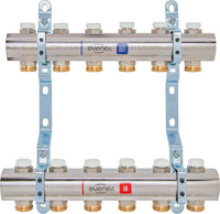 Collecteur de chauffage Evenes type M-4 en laiton DN 25 (1") pour radiateurs avec raccord de régulation