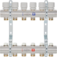 Collecteur de plancher chauffant Evenes type M-5 en laiton DN 25 (1") avec raccord de régulation