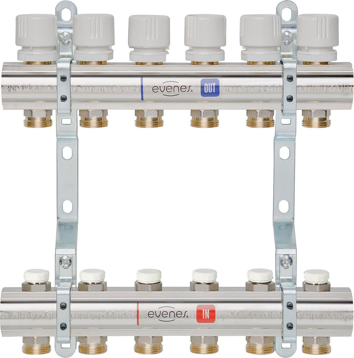 Collecteur de plancher chauffant Evenes type M-5 en laiton DN 25 (1") avec raccord de régulation