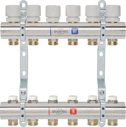 Collecteur de plancher chauffant Evenes type M-5 en laiton DN 25 (1") avec raccord de régulation