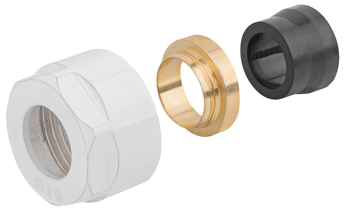 Raccord à compression blanc Ø 15 mm × eurocône DN 20 (3/4") pour robinetterie de radiateur design