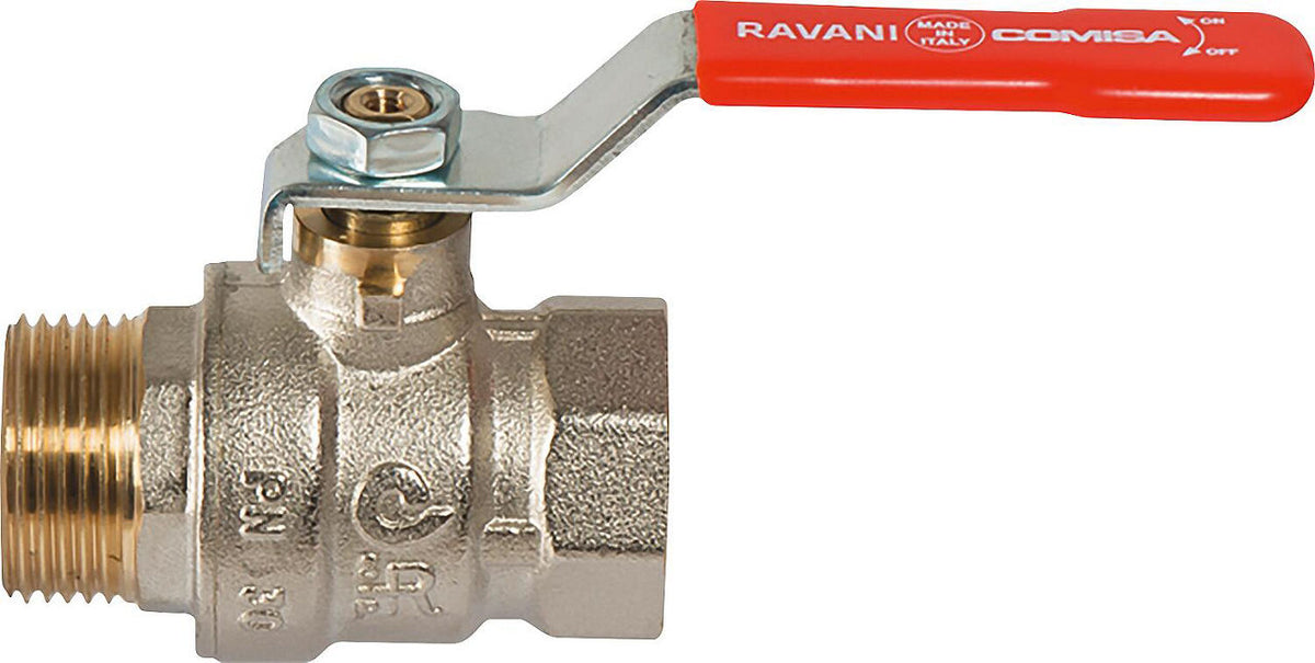 Robinet à boisseau sphérique laiton PN45 passage intégral, femelle × mâle, levier acier rouge