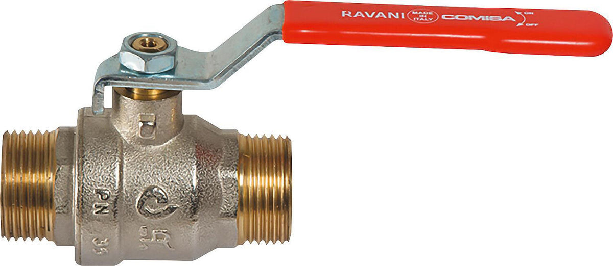 Robinet à boisseau sphérique laiton PN45 passage intégral, mâle × mâle, levier acier rouge