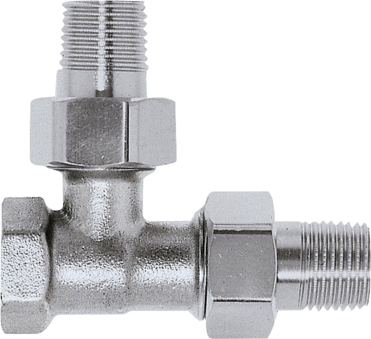 Nipple à visser 3 voies en laiton nickelé DN 15 (1/2") pour corps de vanne thermostatique