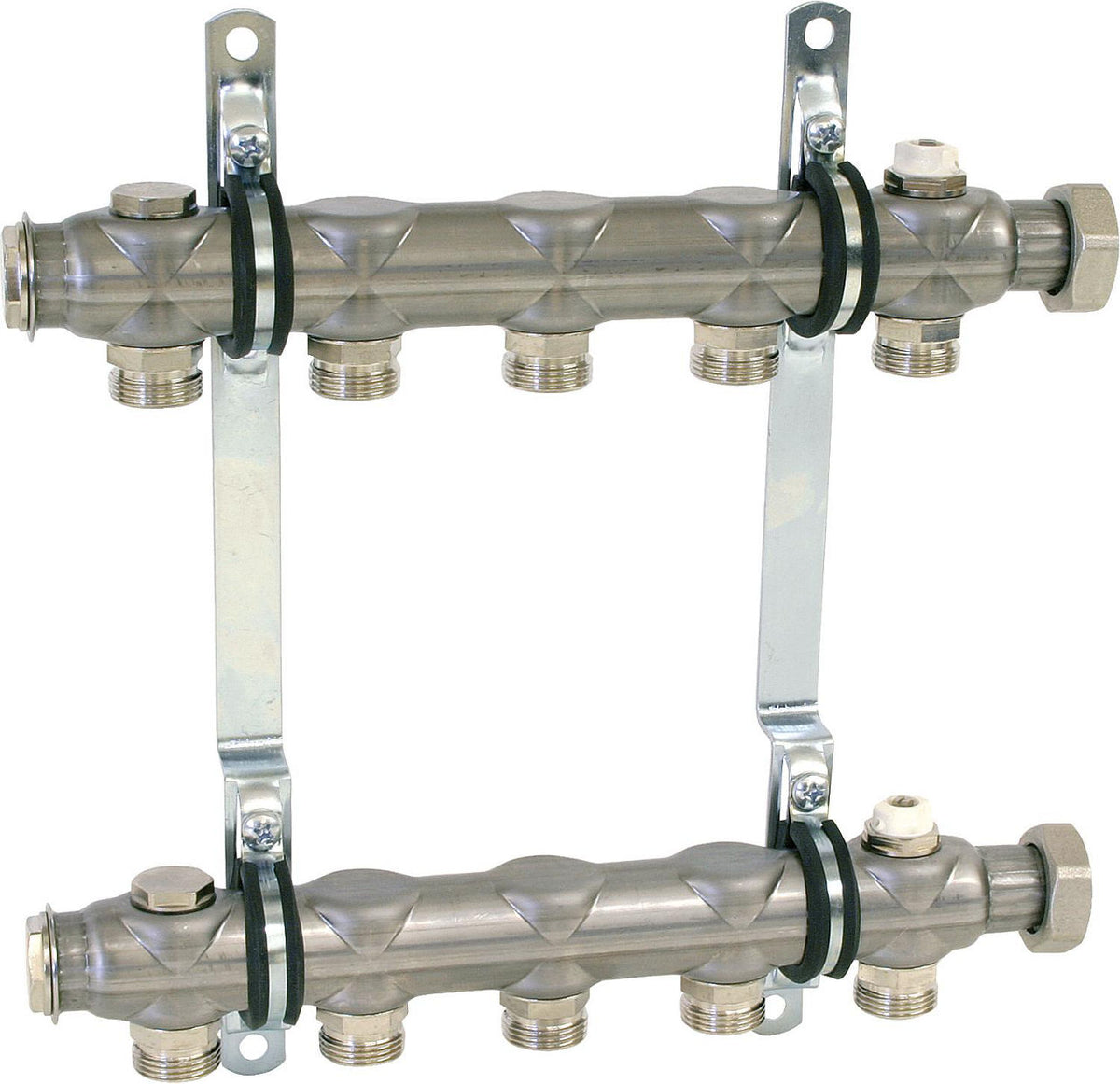 Collecteur de chauffage Strawa e-class 52 en acier inoxydable DN 25 (1") pour radiateurs, sans vis de réglage