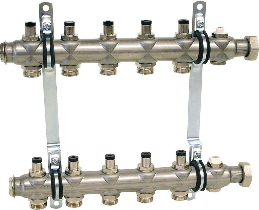 Collecteur de chauffage Strawa e-class 55 en acier inoxydable DN 25 (1") pour radiateurs avec vis de réglage