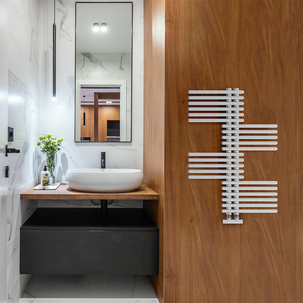 Radiateur sèche-serviettes Verona avec raccord central, blanc RAL 9016