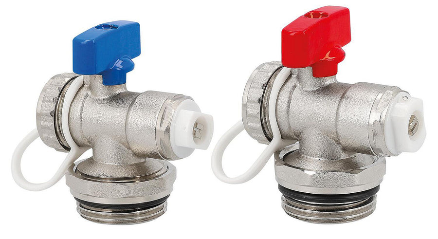 Kit de 2 embouts de collecteur DN 25 (1") rouge et bleu, avec vidange et purge
